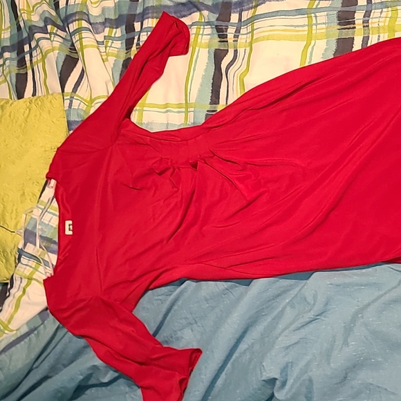 Anne Klein Red Mid Bell Sleeve Ruched Dress - Picture 2 of 5